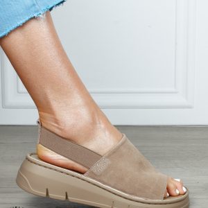 Sandale Damă din Piele Naturală Intoarsa cu Design Modern și Bareta Elastică CRL1805 KHAKI