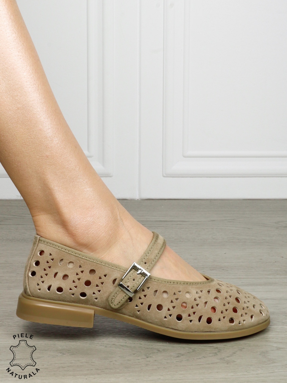 Balerini dama din piele naturala Intoarsa cu barete SI DESIGN UNIC CRL1629 VERDE
