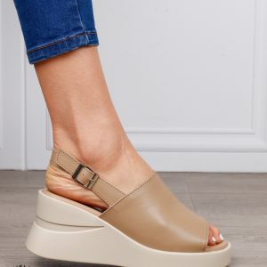 SANDALE DAMA DIN PIELE NATURALA CU VARF DECUPAT CRL1642 KHAKI