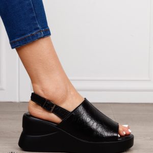 SANDALE DAMA DIN PIELE NATURALA CU VARF DECUPAT CRL1642 NEGRU