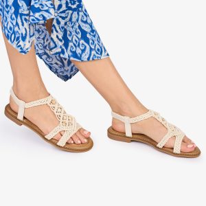 SANDALE Dama DIN TEXTIL CU MODEL In stil indian CRL1018 Culoare: BEJ