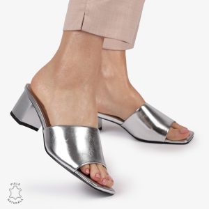 SANDALE ELEGANTE DIN PIELE NATURALA SLIP-ON CRL1392 ARGINTIU