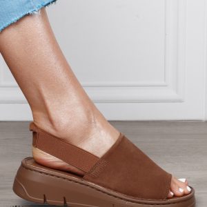 Sandale Damă din Piele Naturală Intoarsa cu Design Modern și Bareta Elastică CRL1805 MARO