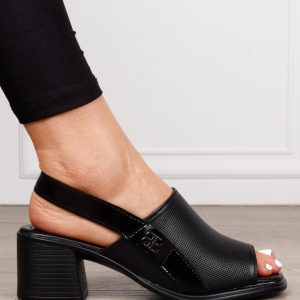 Sandale dama din Piele Naturala cu toc gros CRL1639 NEGRU