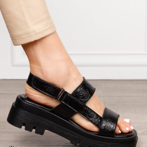 Sandale damă din piele naturală model casual chic CRL1654 NEGRU