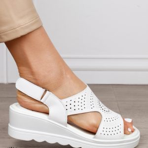 Sandale damă din piele naturală model casual cu barete simple CRL1663 ALB