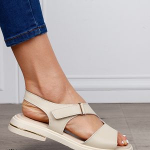 Sandale damă din piele naturală model casual cu talpă joasă și design modern CRL1646 BEJ