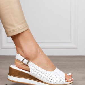 Sandale damă din piele naturală model clasic cu platformă și design versatil CRL1656 ALB