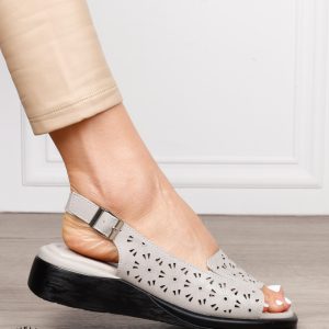 Sandale damă din piele naturală model modern cu design perforat CRL1662 GRI