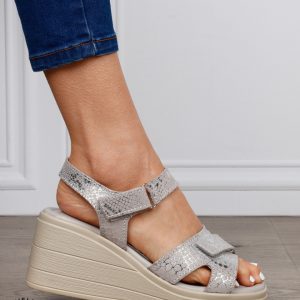 Sandale damă din piele naturală model premium cu platformă CRL1649 GRI