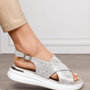 Sandale damă din piele naturală model simplu CRL1653 GRI