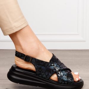 Sandale damă din piele naturală model simplu CRL1653 NEGRU