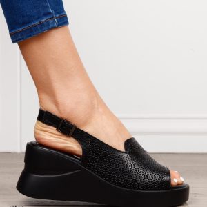 Sandale damă din piele naturală model simplu și confortabil cu platformă CRL1645 NEGRU
