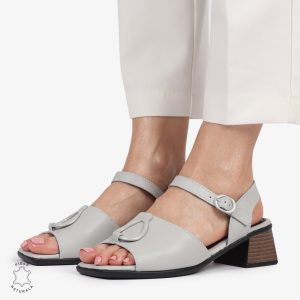 Sandale elegante din piele naturală CU CATARAMA SI VARF DECUPAT CRL1402 GRI