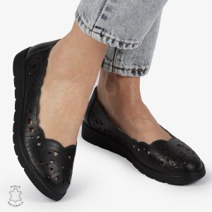 BALERINI dama din Piele naturala PERFORATA SLIP-ON CRL1357 NEGRU