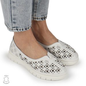 BALERINI dama din Piele naturala PERFORATA SLIP-ON CRL1360 ALB
