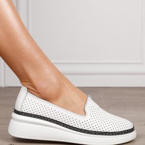 Balerini dama din Piele Naturala cu Fundita CRL1638 ALB