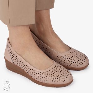 Balerini dama din Piele Naturala cu talpa groasa si Perforati CRL01381 ROZ