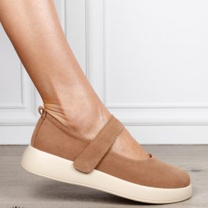 Balerini damă din piele naturală Intoarsa cu baretă reglabilă CRL1806 KHAKI
