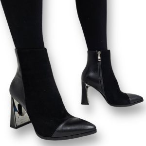 Botine DAMA din PIELE Ecologica cu FERMOAR SI TOC SPECIAL CRL0933 CULOARE: Negru