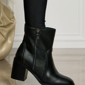 Botine DAMA din PIELE NATURALA CU TOC GROS CRL1493 Negru
