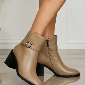 Botine DAMA din PIELE NATURALA CU TOC GROS CRL1494 Khaki