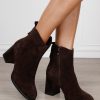 Botine DAMA din PIELE NATURALA CU TOC GROS CRL1497 CAFENIU