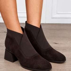 Botine DAMA din PIELE NATURALA INTOASRA CU TOC GROS MIC CRL1853 CAFENIU