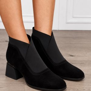Botine DAMA din PIELE NATURALA INTOASRA CU TOC GROS MIC CRL1853 NEGRU