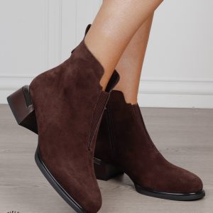 Botine damă din piele naturală Intoarsa cu elastic frontal CRL1882 CAFENIU