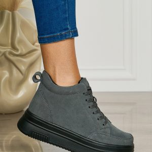 Ghete casual din piele naturală cu talpa solida CRL1510 DKGRI