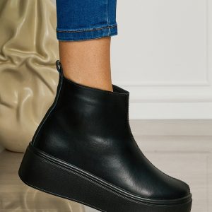 Ghete casual din piele naturală cu talpa solida cu fermoar CRL1511 NEGRU