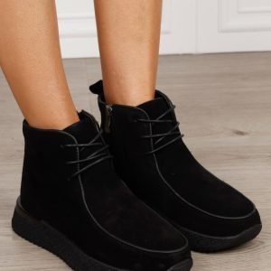 Ghete damă din piele naturală Intoarsa cu design casual CRL1842 NEGRU