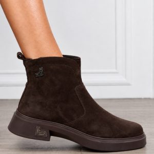 Ghete damă din piele naturală Intoarsa cu design clasic și talpă confortabilă CRL1856 CAFENIU