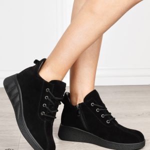 Ghete damă din piele naturală Intoarsa model clasic CRL1874 NEGRU