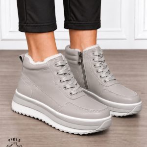 Ghete damă din piele naturala in stil urban și închidere practică CRL1901 GRI