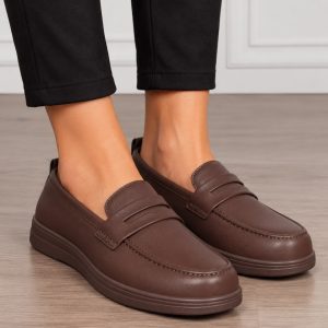 Mocasini damă din piele naturală cu finisaje clasice CRL1910 CAFENIU