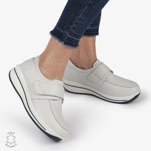 Mocasini dama din piele naturala cu talpa groasa CRL0004 ALB