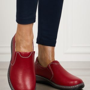 Mocasini dama din piele naturala cu talpa plata CRL0014ROSU