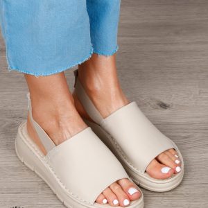 Sandale Damă din Piele Naturală cu Design Modern și Bareta Elastică CRL1805 BEJ